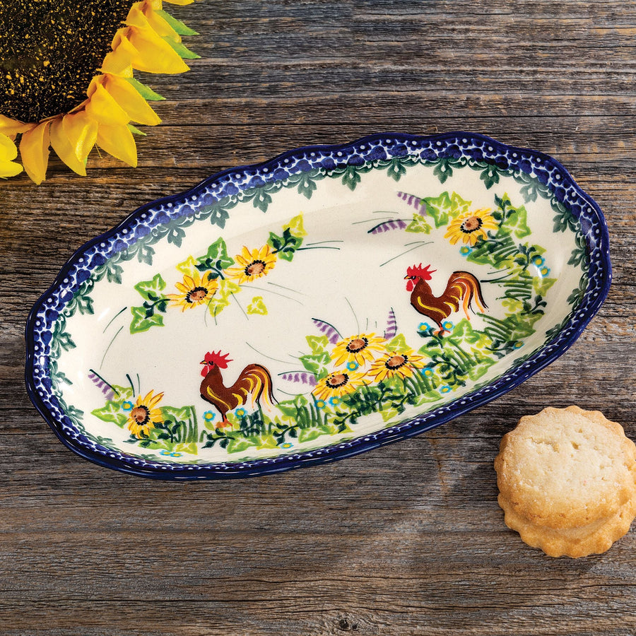 Polish Pottery Country Rooster Oval Platter