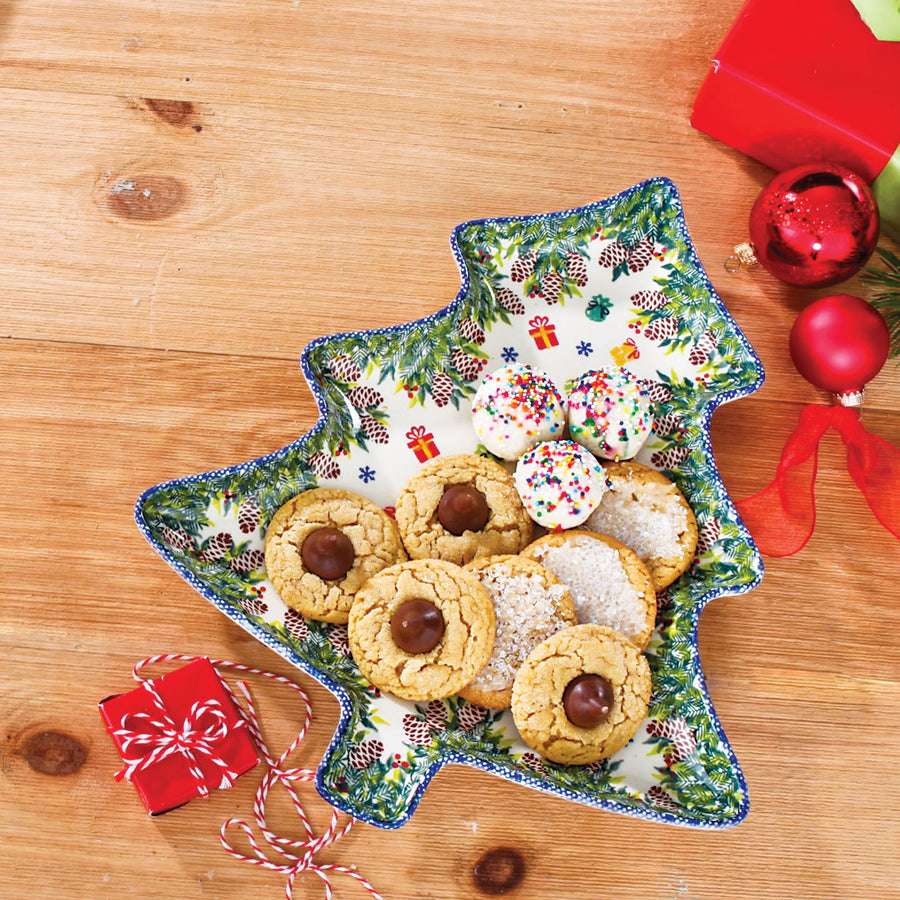 Polish Pottery Presents & Pine Medium Christmas Tree Platter