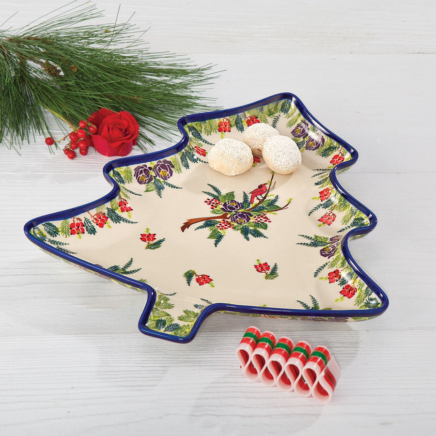 Polish Pottery ''Cardinal Garden'' Christmas Tree Platter