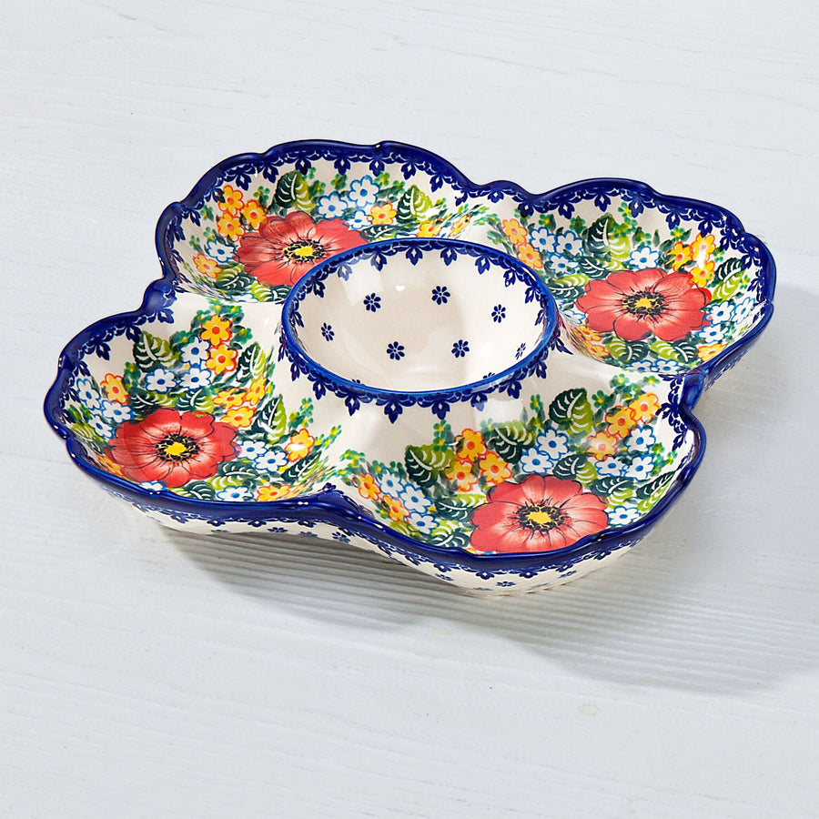 Polish Pottery ''Jessica'' Floral Chip & Dip Platter