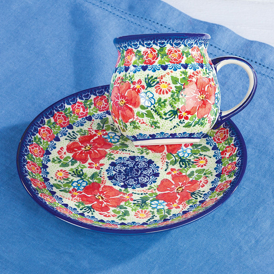 Polish Pottery Gizela Floral Mug & Plate Set