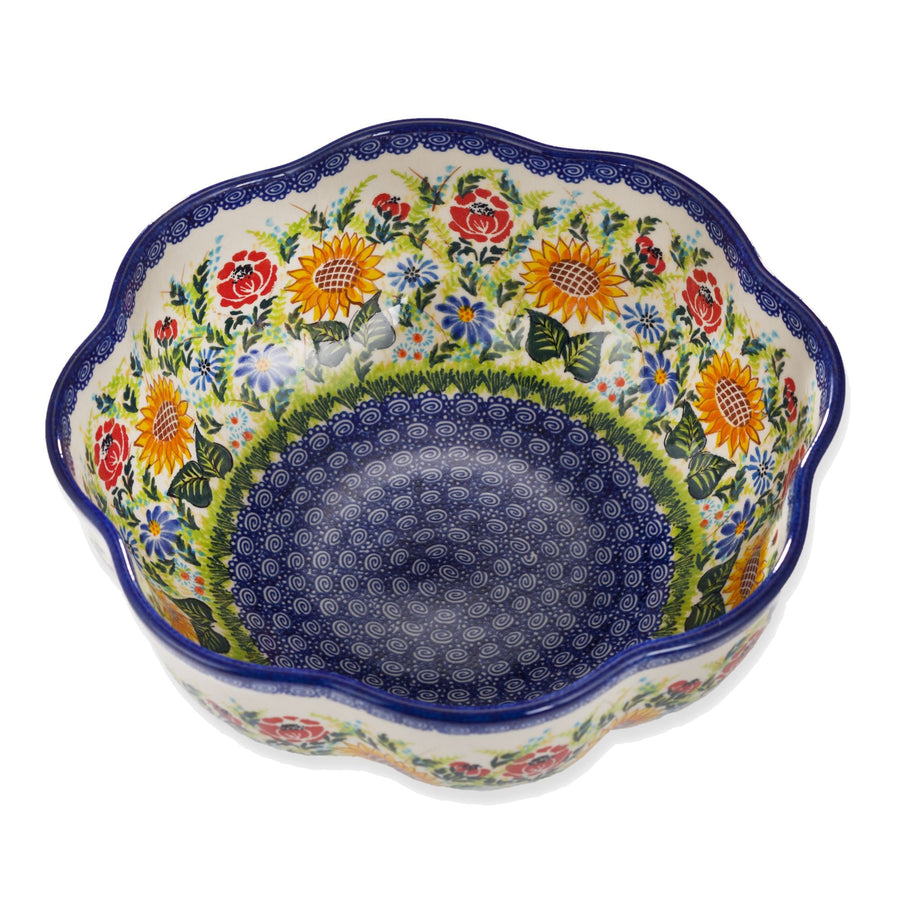 Polish Pottery Aleksandra Sunflower & Poppy Large Serving Bowl