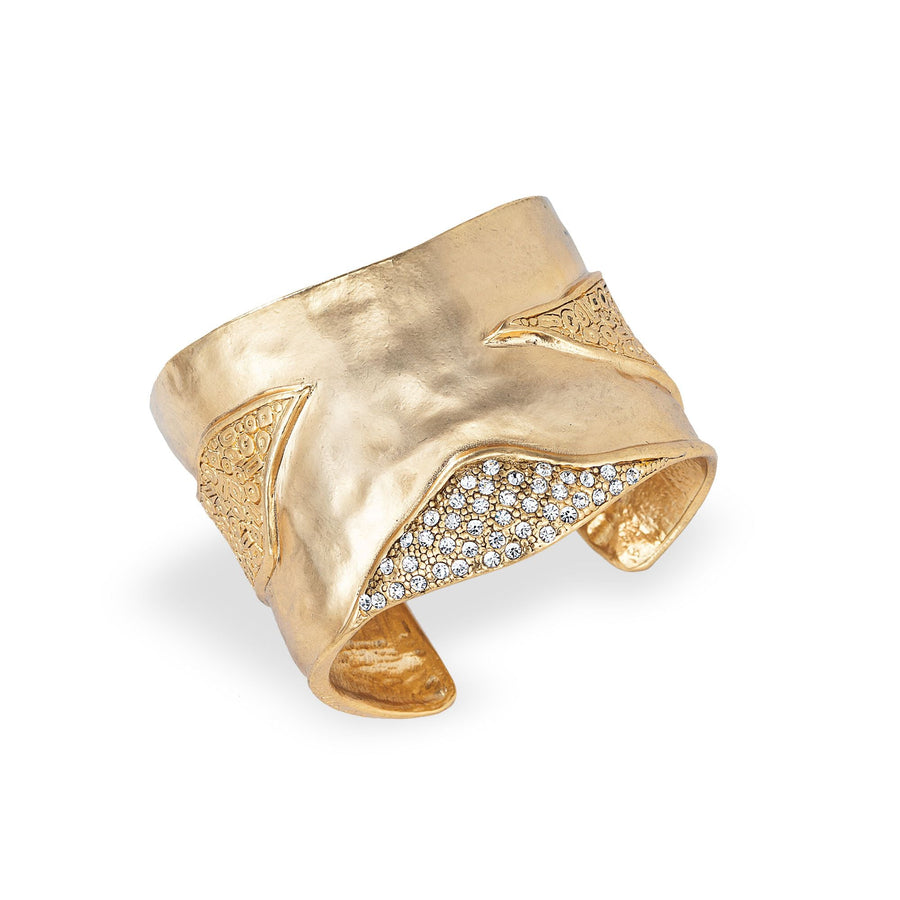 Gold Crystal Embellished Adjustable Statement Cuff