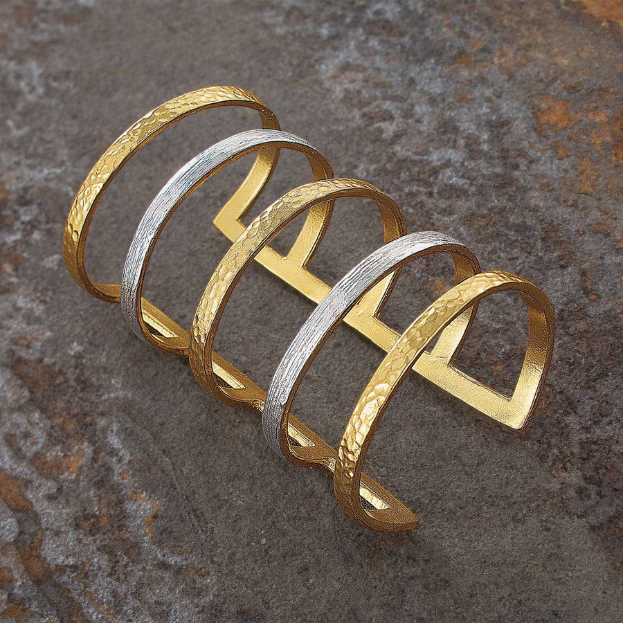 Tastefully Textured Mixed Metal Caged Cuff