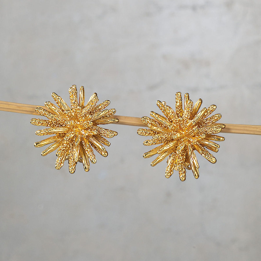 Lustrous Gold Clip-On Firework Earrings
