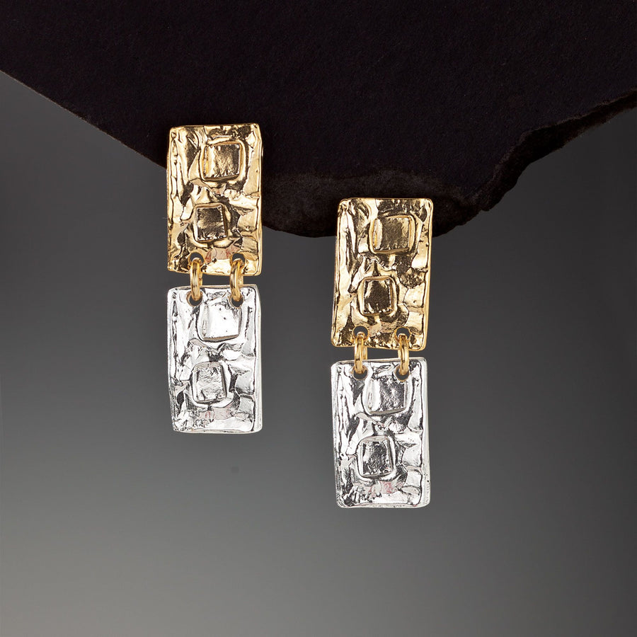 Gold & Silver Art Deco Clip-On Earrings