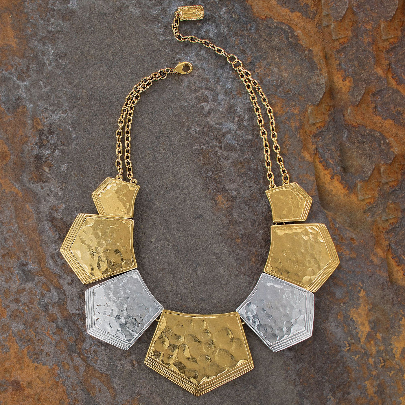 Tastefully Textured Shield Statement Necklace