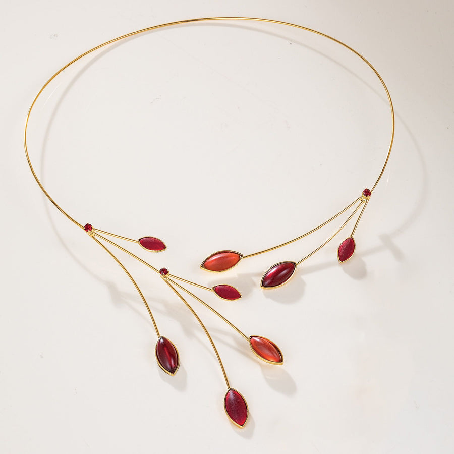 Czech Glass Leaves Red Necklace