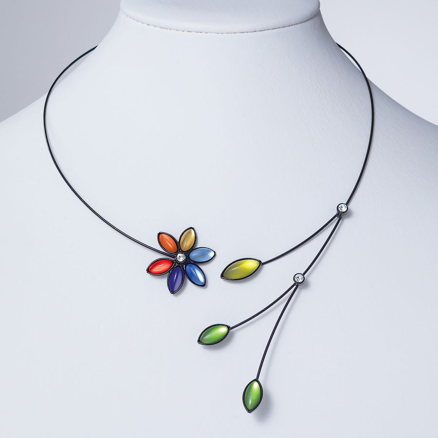 Czech Glass Leaves & Floral Multicolored Necklace