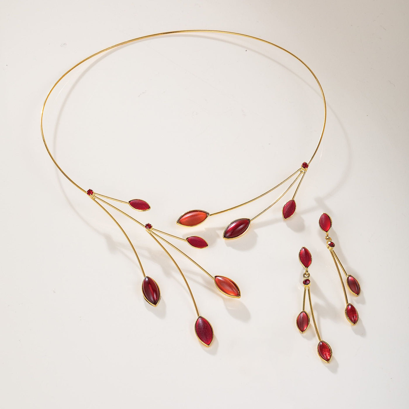 Czech Glass Leaves Red Necklace