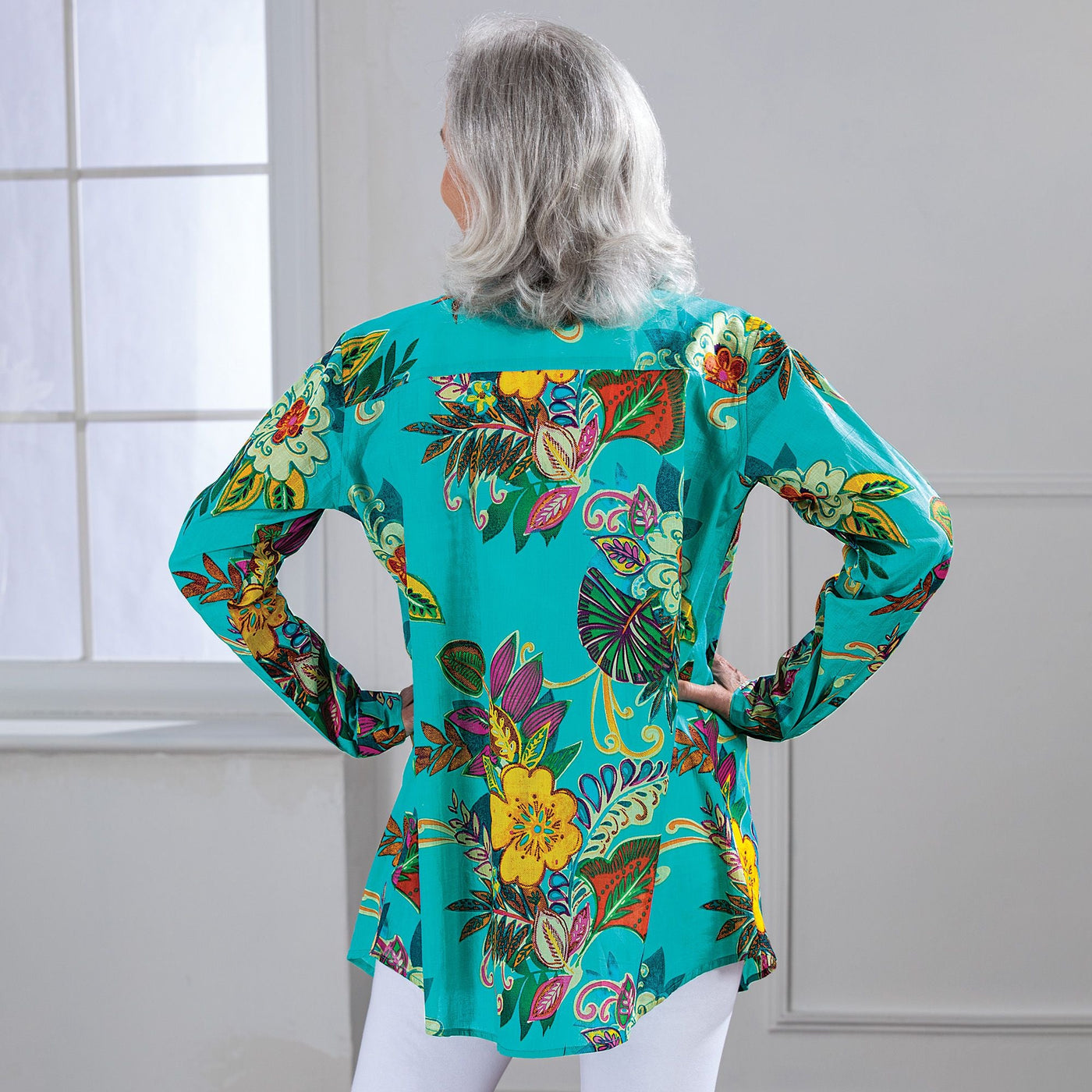 Aqua Tropical Print Blouse