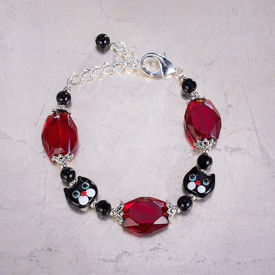 Katherine's Black Cat & Red Quartz Bracelet