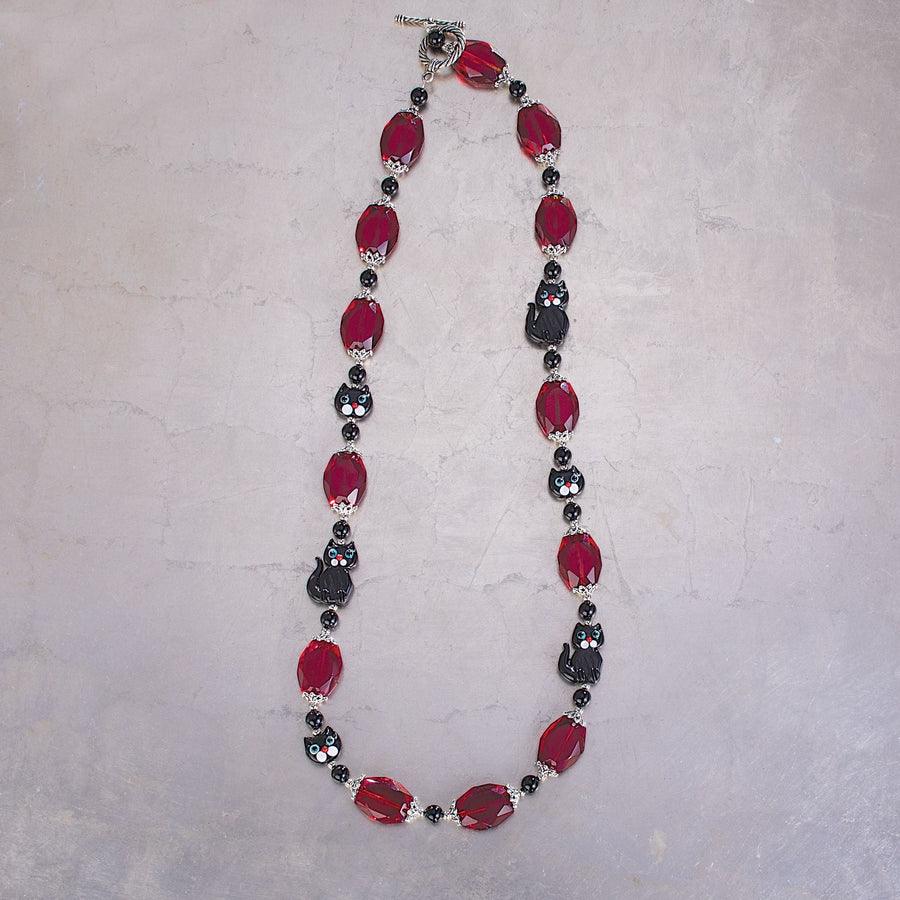 Katherine's Black Cat & Red Quartz Necklace