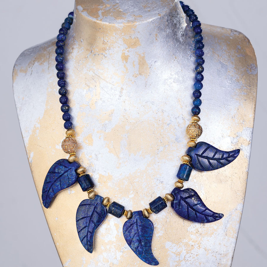 Hand-Carved Lapis Lazuli Leaf Necklace