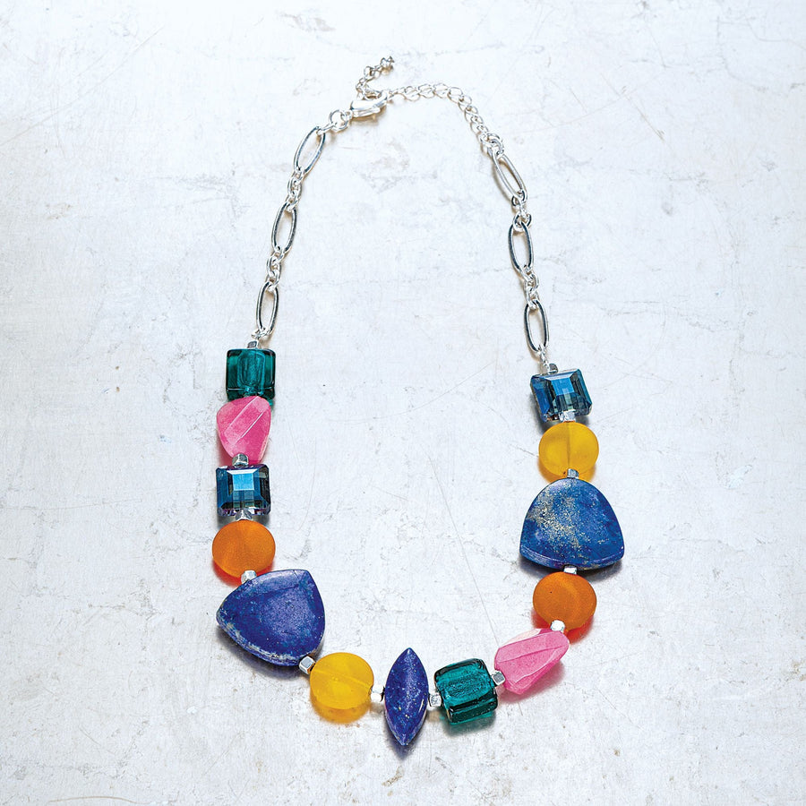 Color Mix Lapis & Glass Necklace