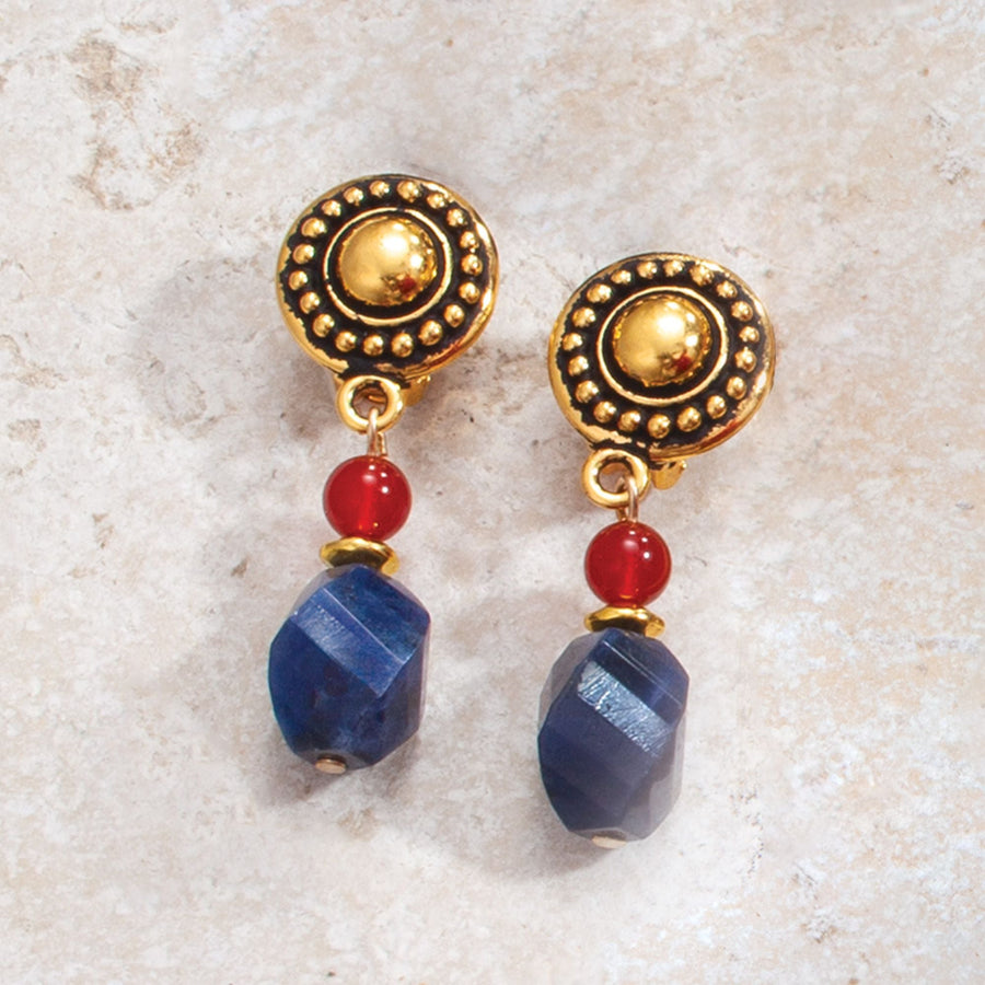 Hand-Carved Gemstone Clip-On Earrings