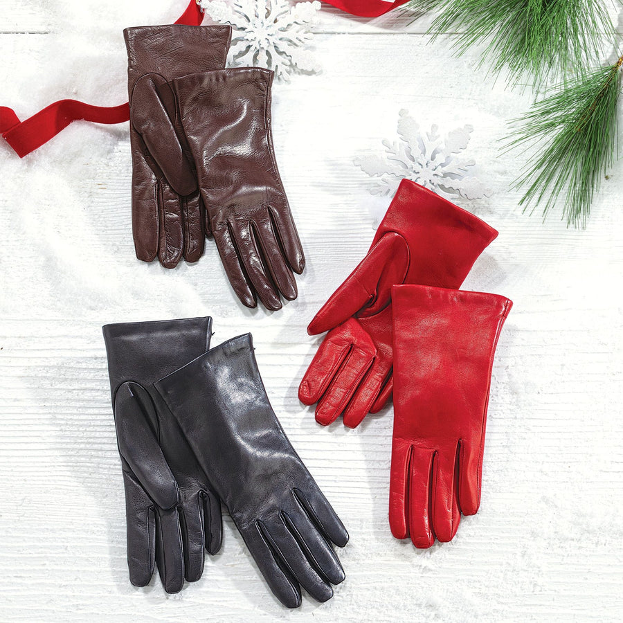 Cashmere Lined Red Leather Gloves