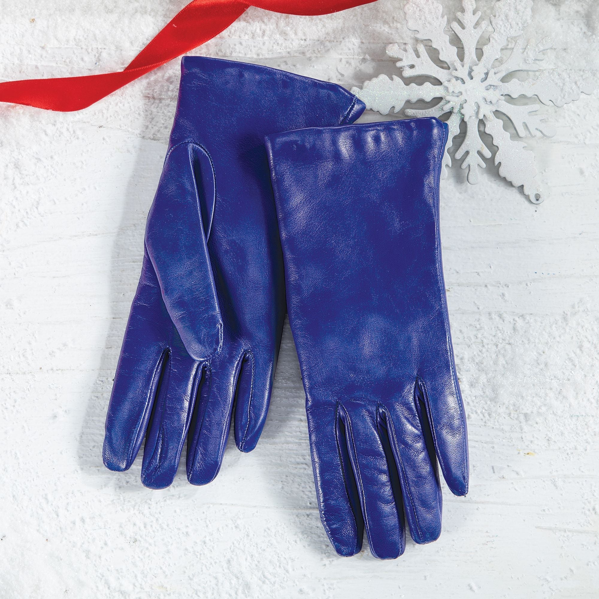 Cashmere Lined Blue Leather Gloves Uno Alla Volta