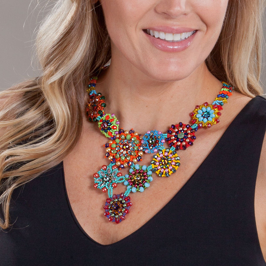 Floral Rainbow Guatemalan Seed Bead Statement Necklace