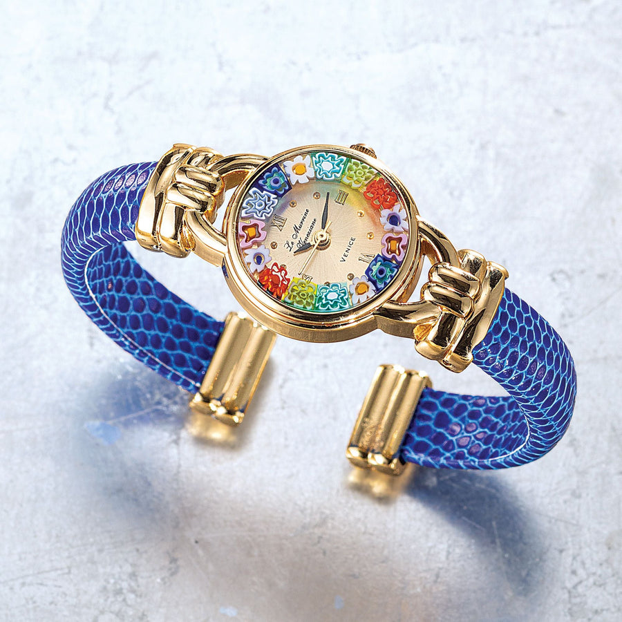 Murano Glass Millefiori Blue Cuff Watch