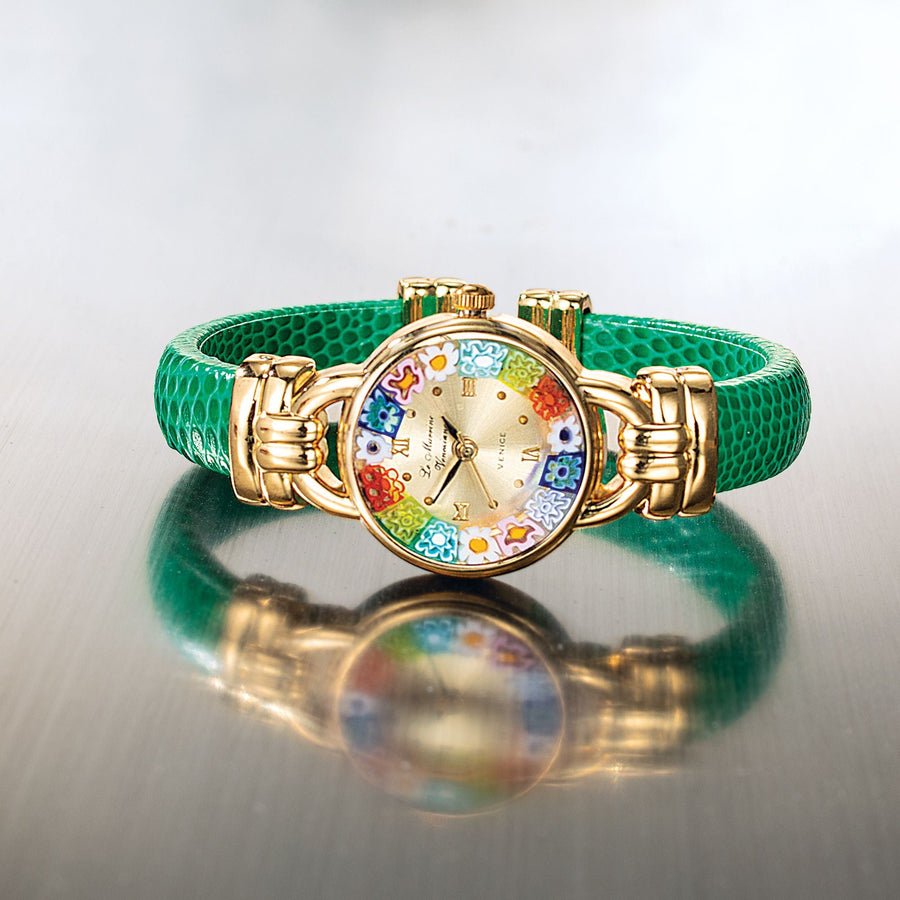 Murano Glass Millefiori Green Cuff Watch