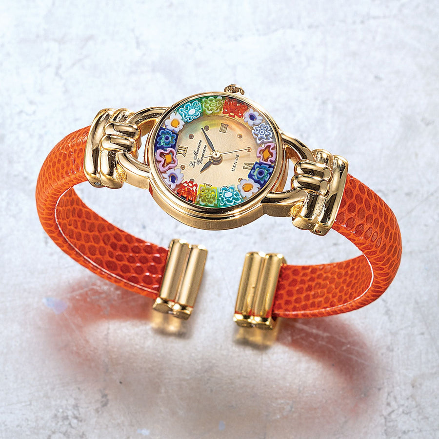 Murano Glass Millefiori Orange Cuff Watch