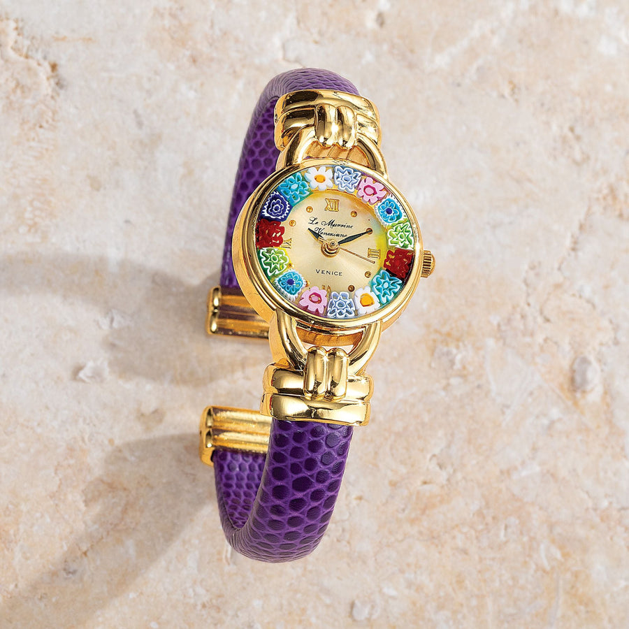 Murano Glass Millefiori Purple Cuff Watch