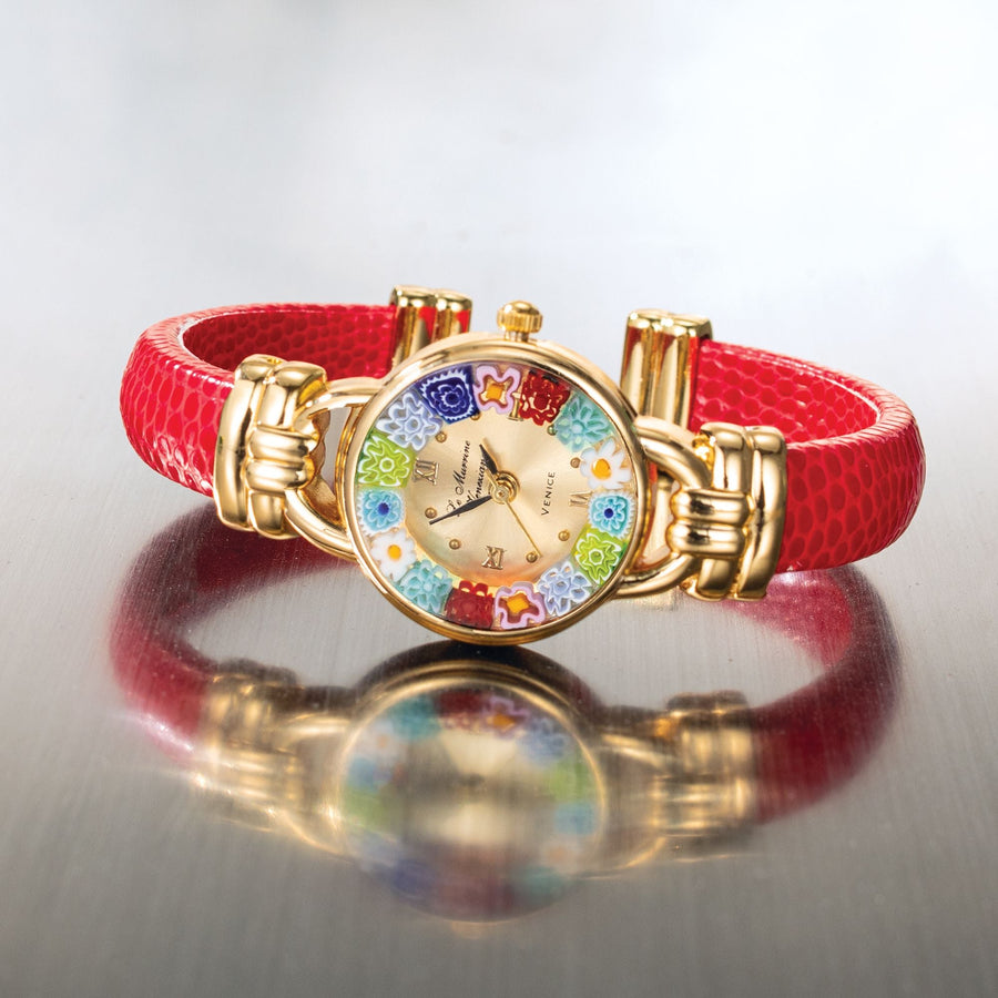 Murano Glass Millefiori Red Cuff Watch
