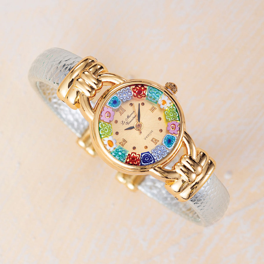 Murano Glass Millefiori Silver Cuff Watch