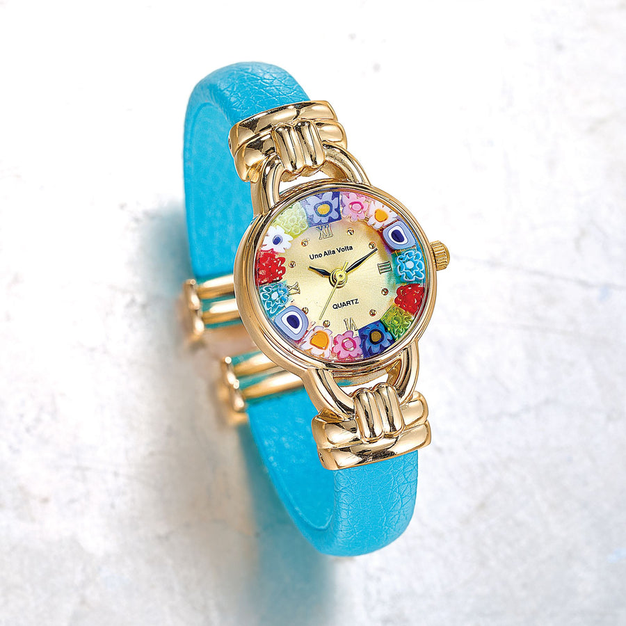 Murano Glass Millefiori Turquoise Cuff Watch