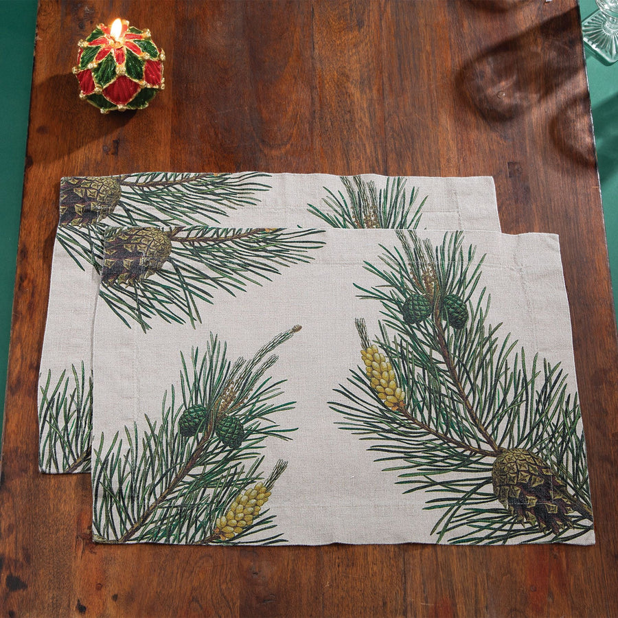 Winter Pine Natural Linen Placemats Set Of 2