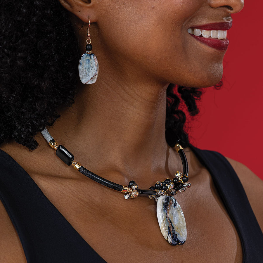 Midnight Dusk Murano Glass Necklace & Earrings Set