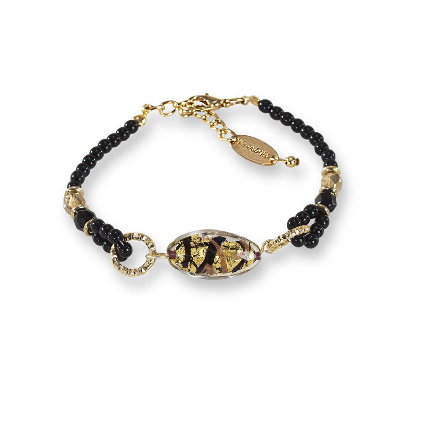 Murano Glass Black Bracelet Golden Elegance Collection