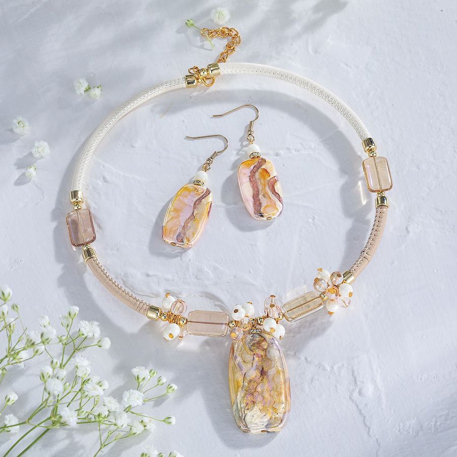 Ivory Haze Murano Glass Necklace & Earrings Set