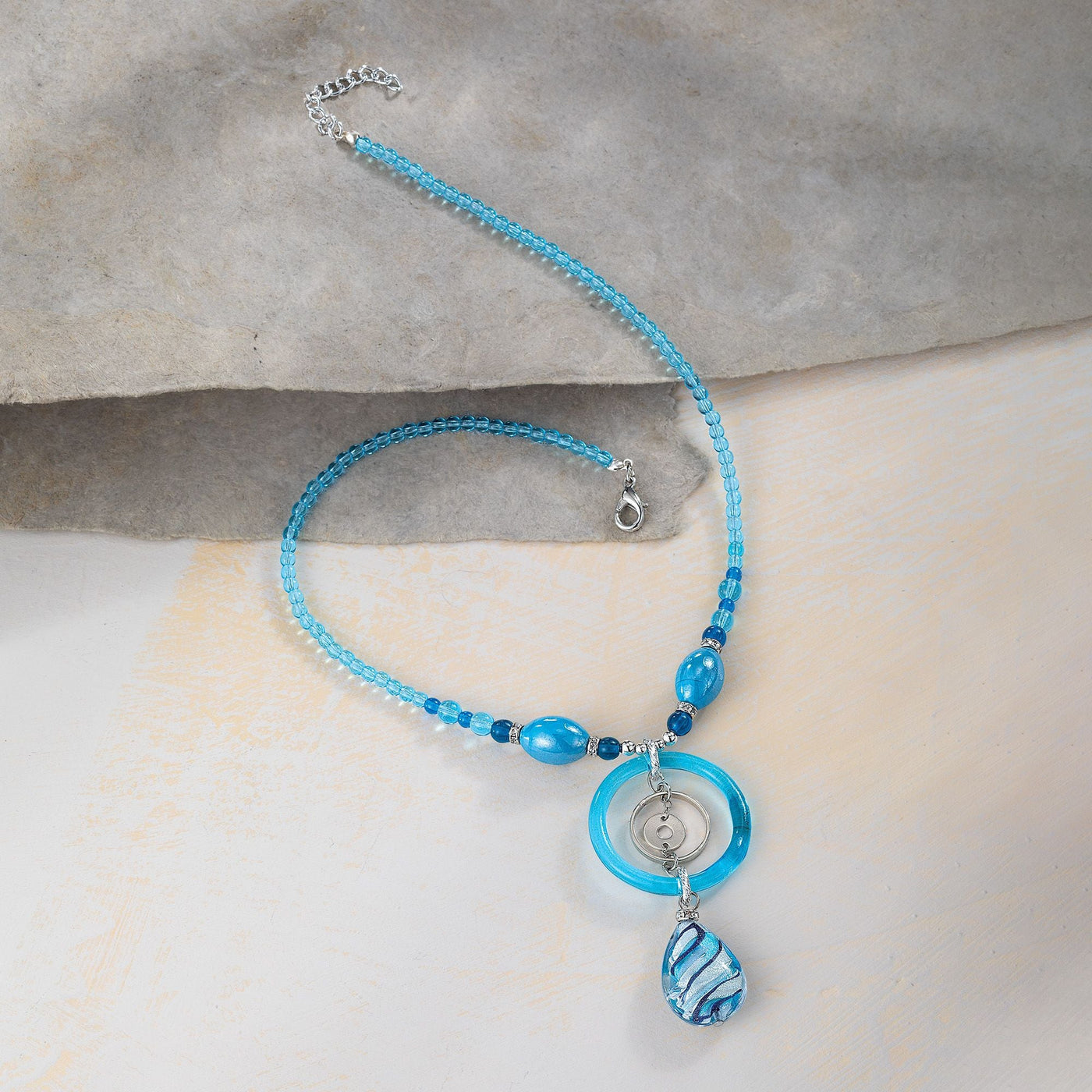 Aqua & Silver Murano Glass Circle Necklace