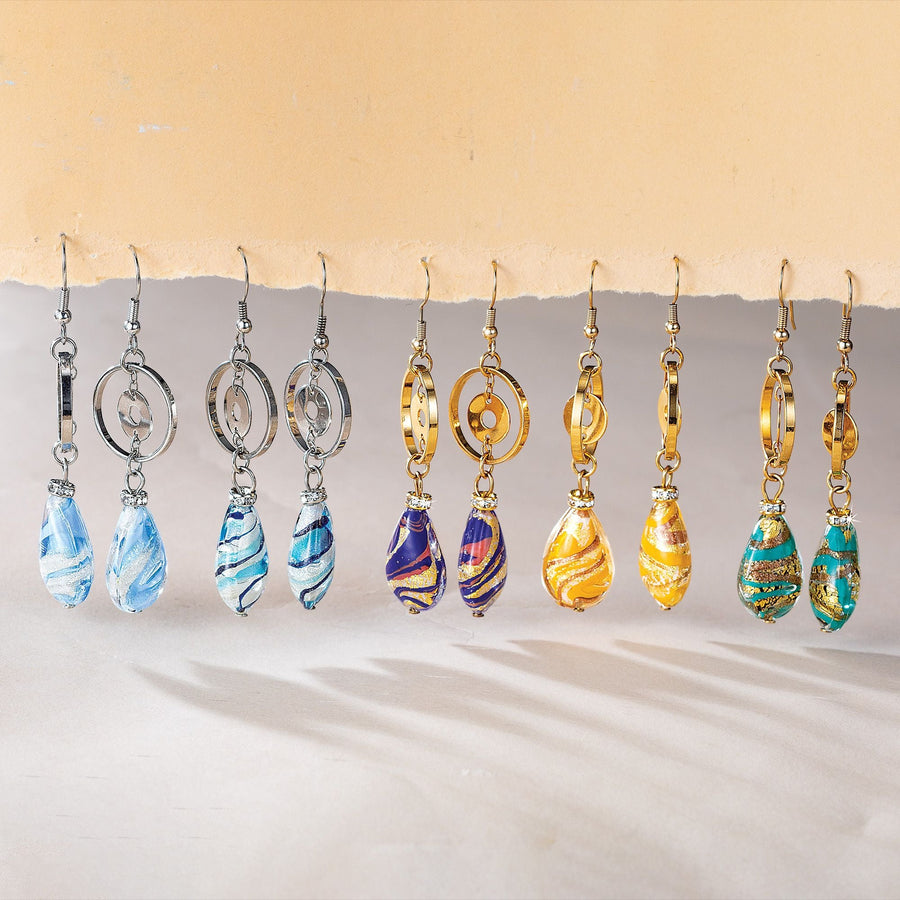 Blue & Silver Murano Glass Swirl Earrings