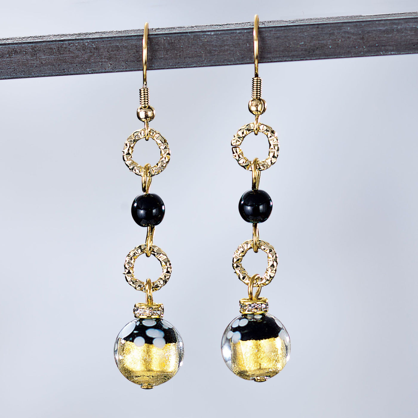 Murano Glass ''Golden Elegance'' Drop Earrings
