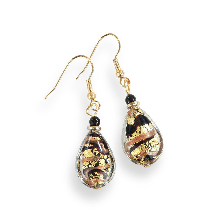 Murano Glass Black Earrings Golden Elegance Collection