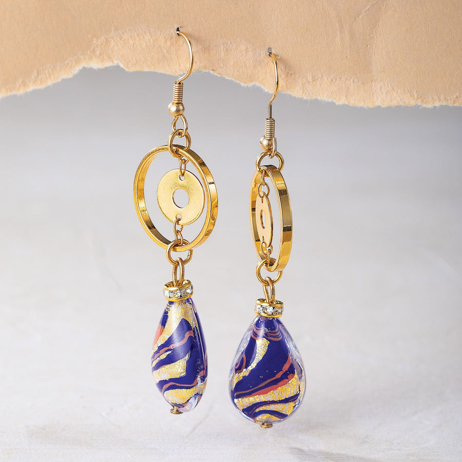 Cobalt & Coral Murano Glass Swirl Earrings