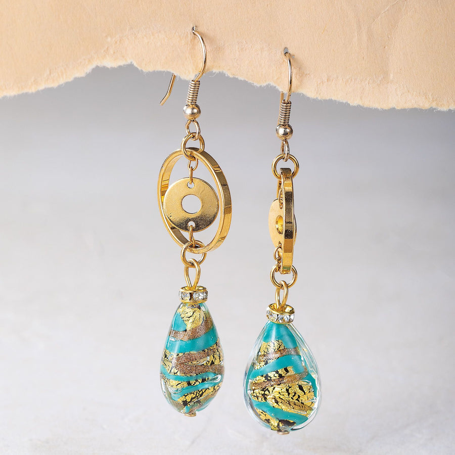 Lagoon & Gold Murano Glass Swirl Earrings