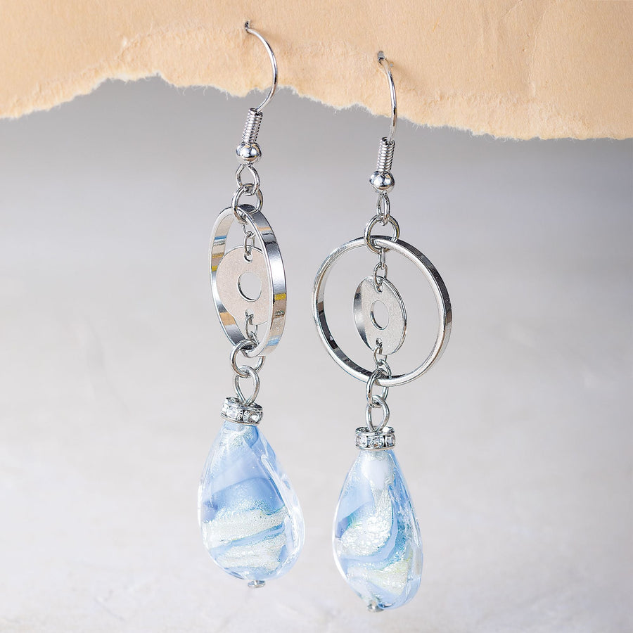 Blue & Silver Murano Glass Swirl Earrings