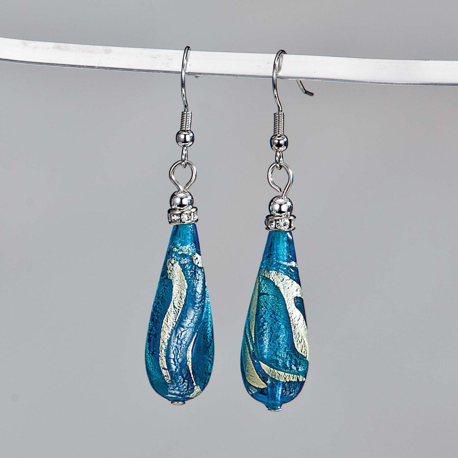 Aqua Murano Glass Swirling Teardrop Earrings