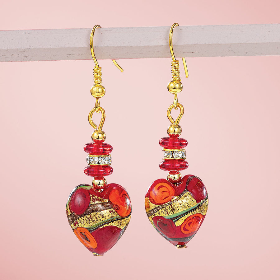 Red Rosies & Posies Murano Glass Earrings