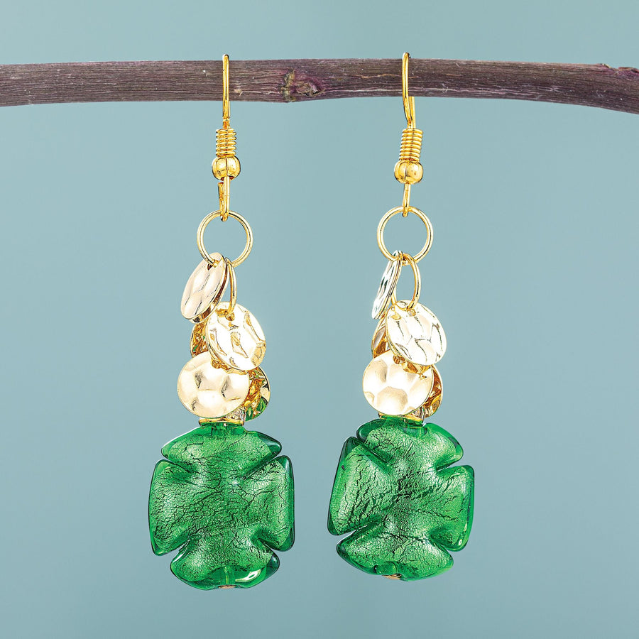 Murano Glass Shimmering Clover Dangle Earrings
