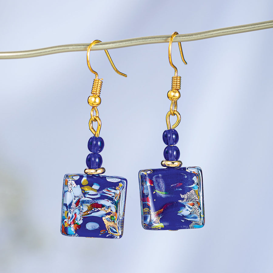 Murano Glass Blue Fair & Square Earrings