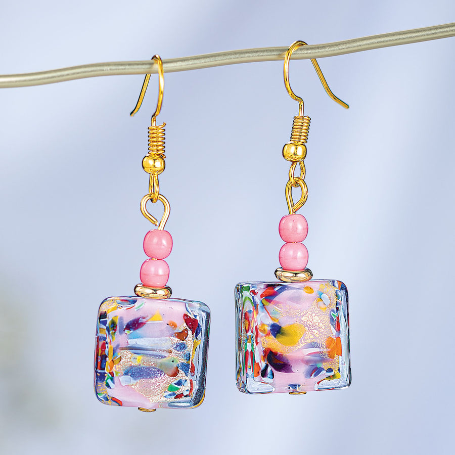 Murano Glass Pink Fair & Square Earrings