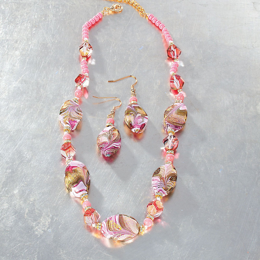 Murano Glass ''Pink Lady'' Necklace & Earrings Set