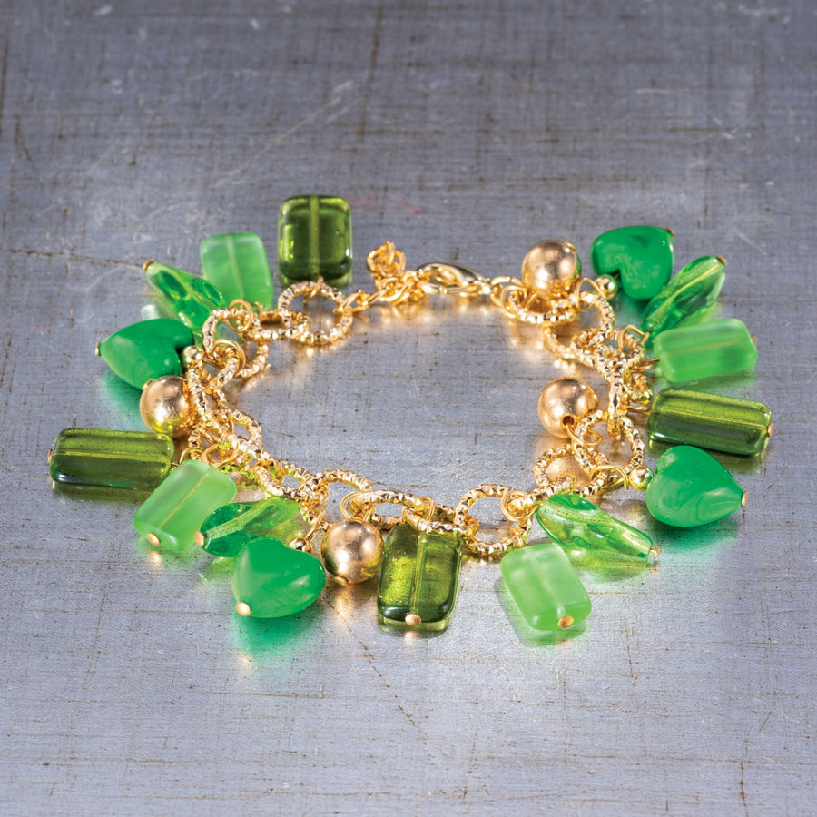 ''Seeing Green'' Murano Glass Heart Charm Bracelet