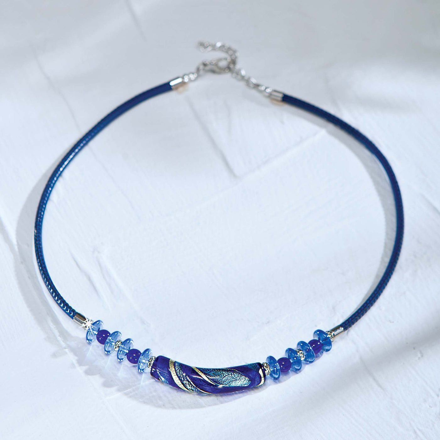 Murano Glass & Cobalt Leather Bar Necklace