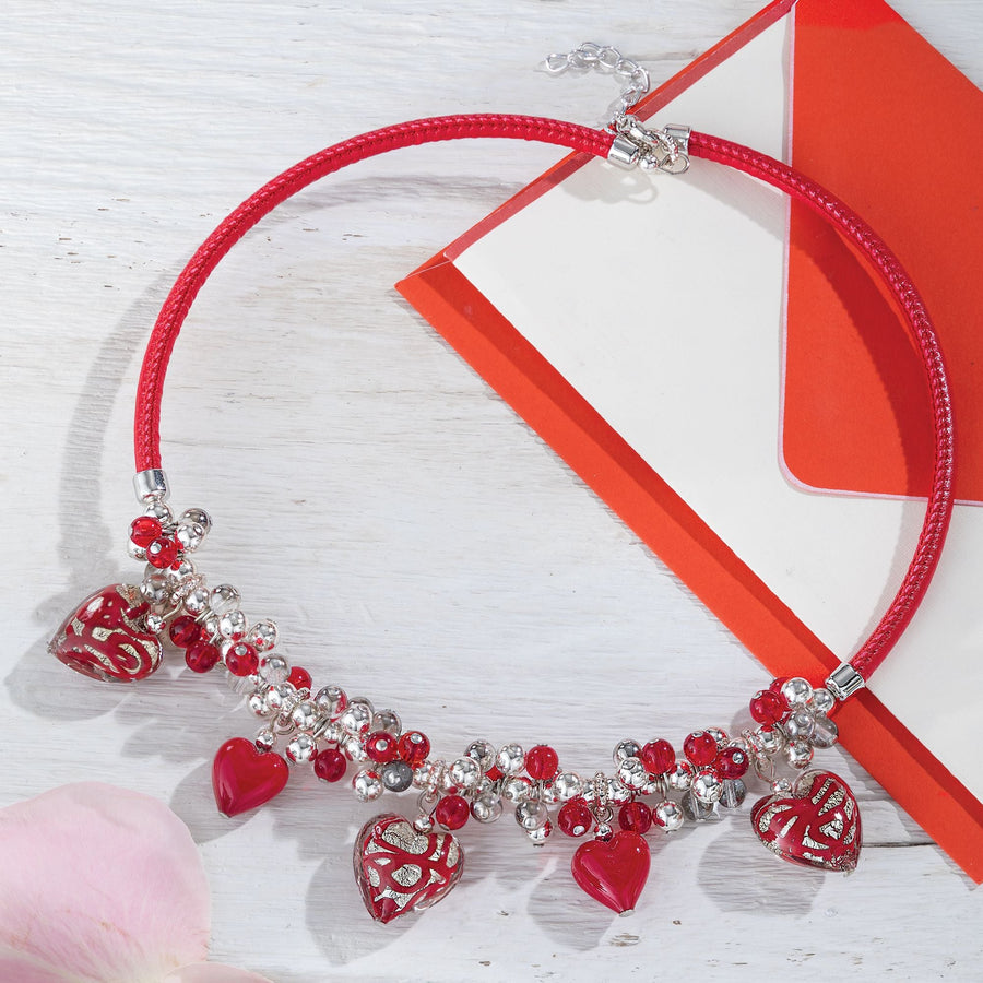 Red Hearts Murano Glass Necklace